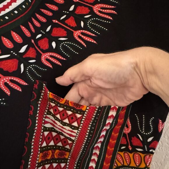 African Dashiki Traditional Boohoo Dressy Shirt Top Black Multicolor 48" Chest‎ - Picture 6 of 8